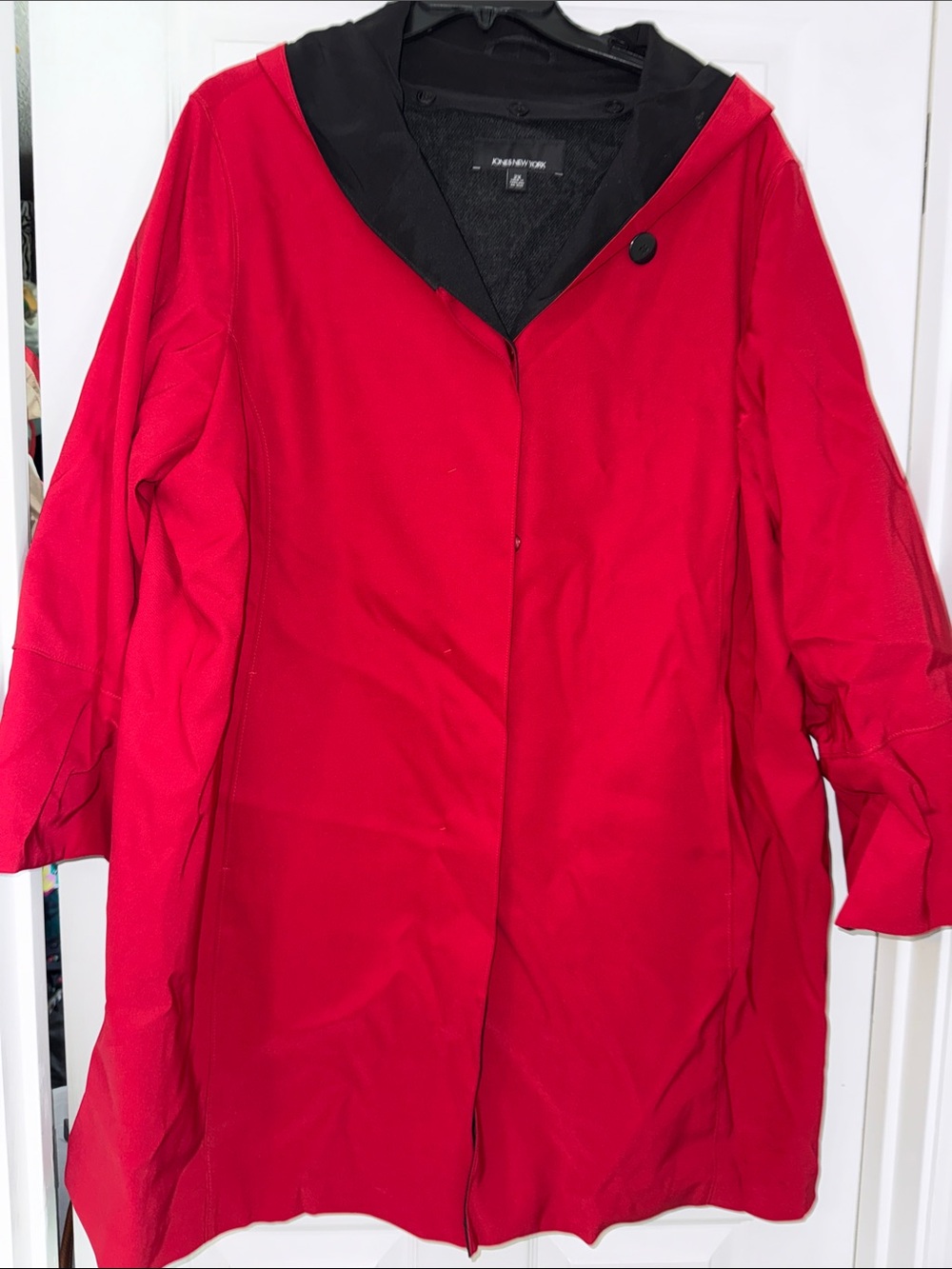 Vintage Jones New York Red Hooded Trench Coat with removable warmth liner
